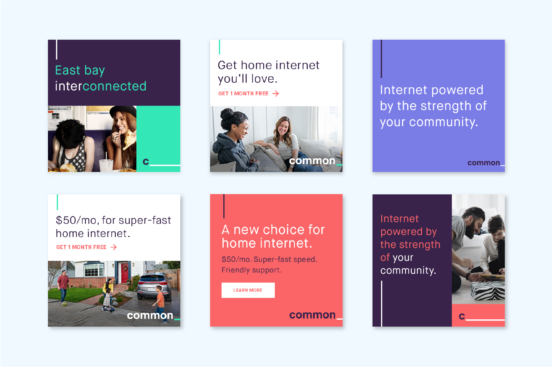 Array of social graphics and digital ads designed for Common Networks